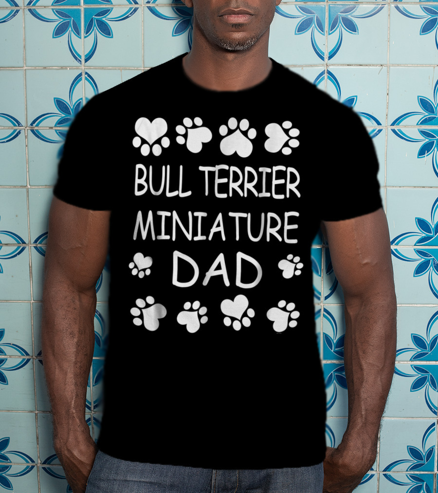 Bull Terrier Miniature Dad Lovers Christmas Paw Hearts T-Shirt