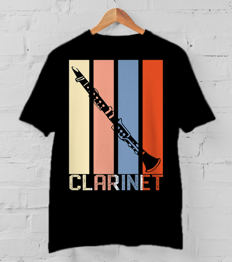 Clarinet Marching Band Dad High School Retro Instrument Stripes T-Shirt