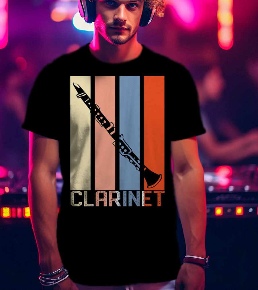 Clarinet Marching Band Dad High School Retro Instrument Stripes T-Shirt