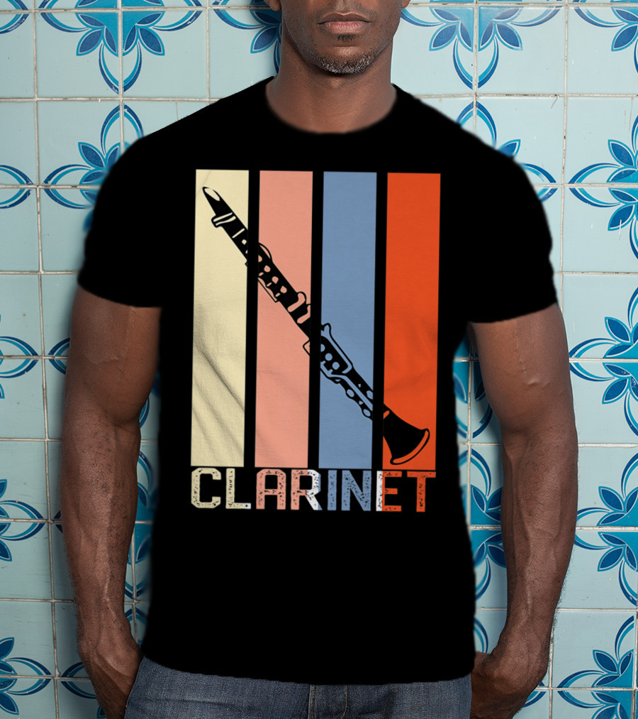 Clarinet Marching Band Dad High School Retro Instrument Stripes T-Shirt