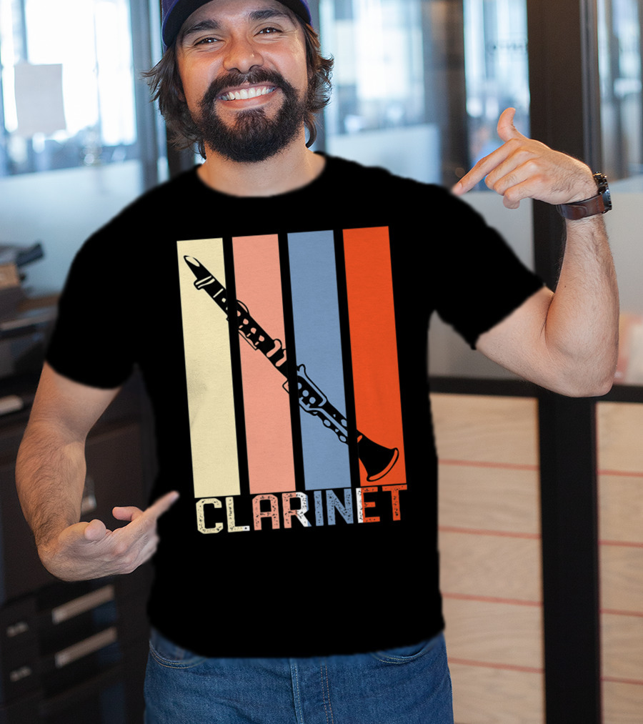 Clarinet Marching Band Dad High School Retro Instrument Stripes T-Shirt