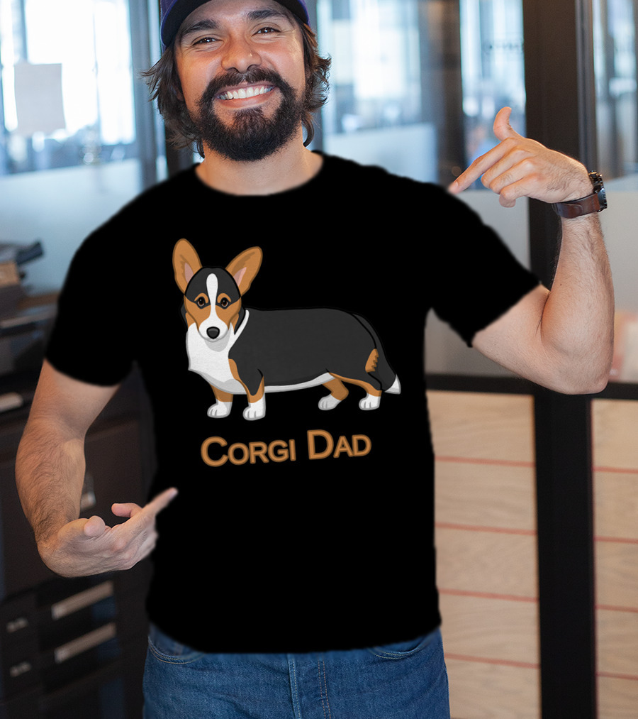 Corgi Dad Cute Black Tan Cardigan Welsh T-Shirt