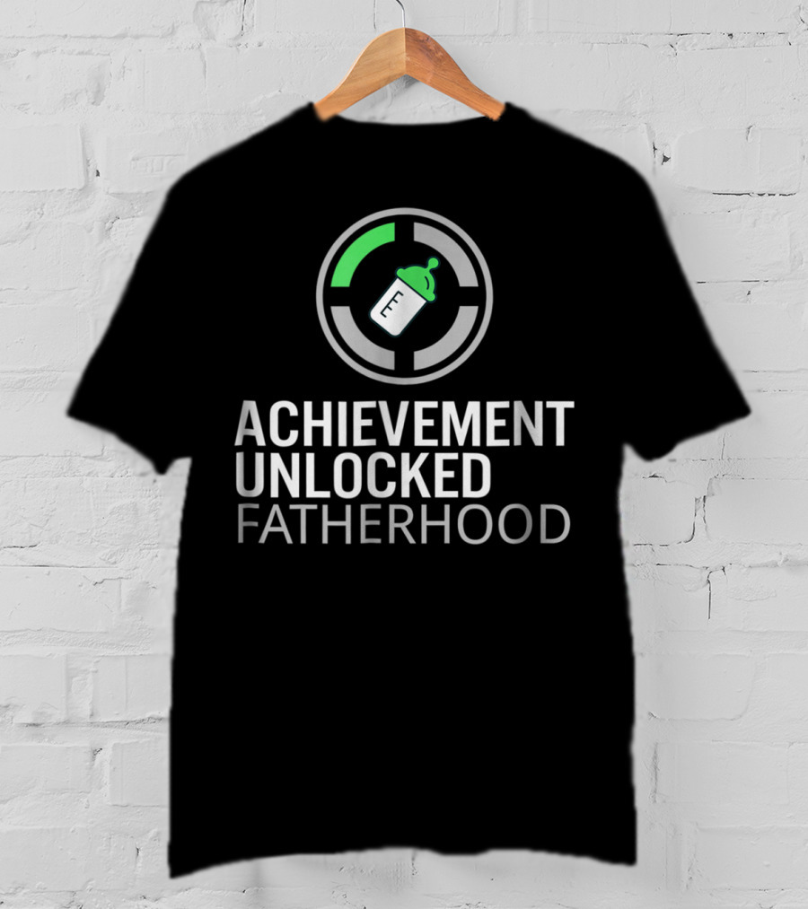 Achievement Unlocked Fatherhood Baby Bottle Gaming Symbol Dad T-Shirt