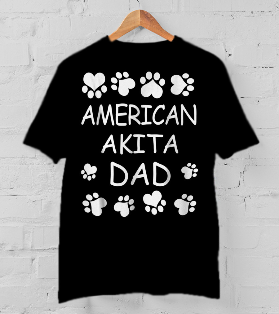 American Akita Dad Heart And Paws Design For Christmas Birthday T-Shirt