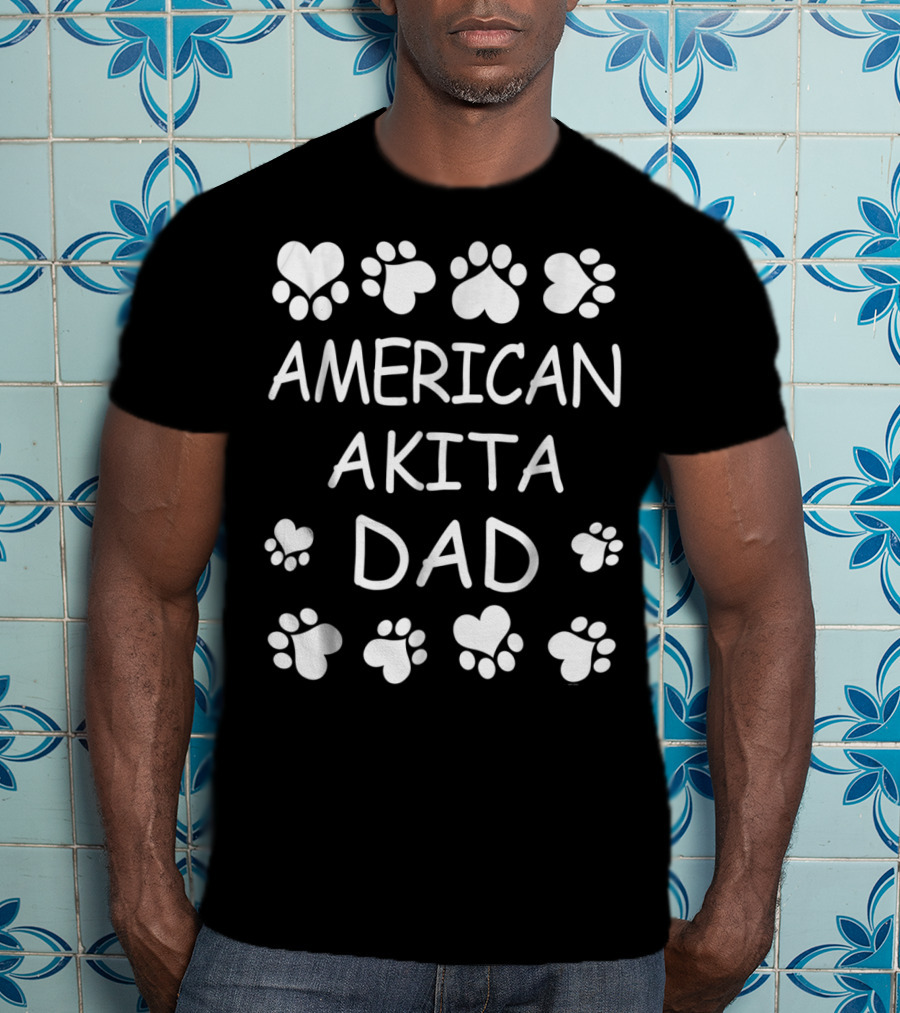 American Akita Dad Heart And Paws Design For Christmas Birthday T-Shirt