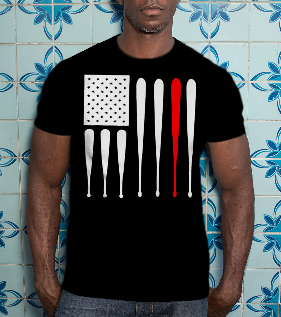 American Flag Baseball Dad Husband Patriotic Baseball Bats T-Shirt