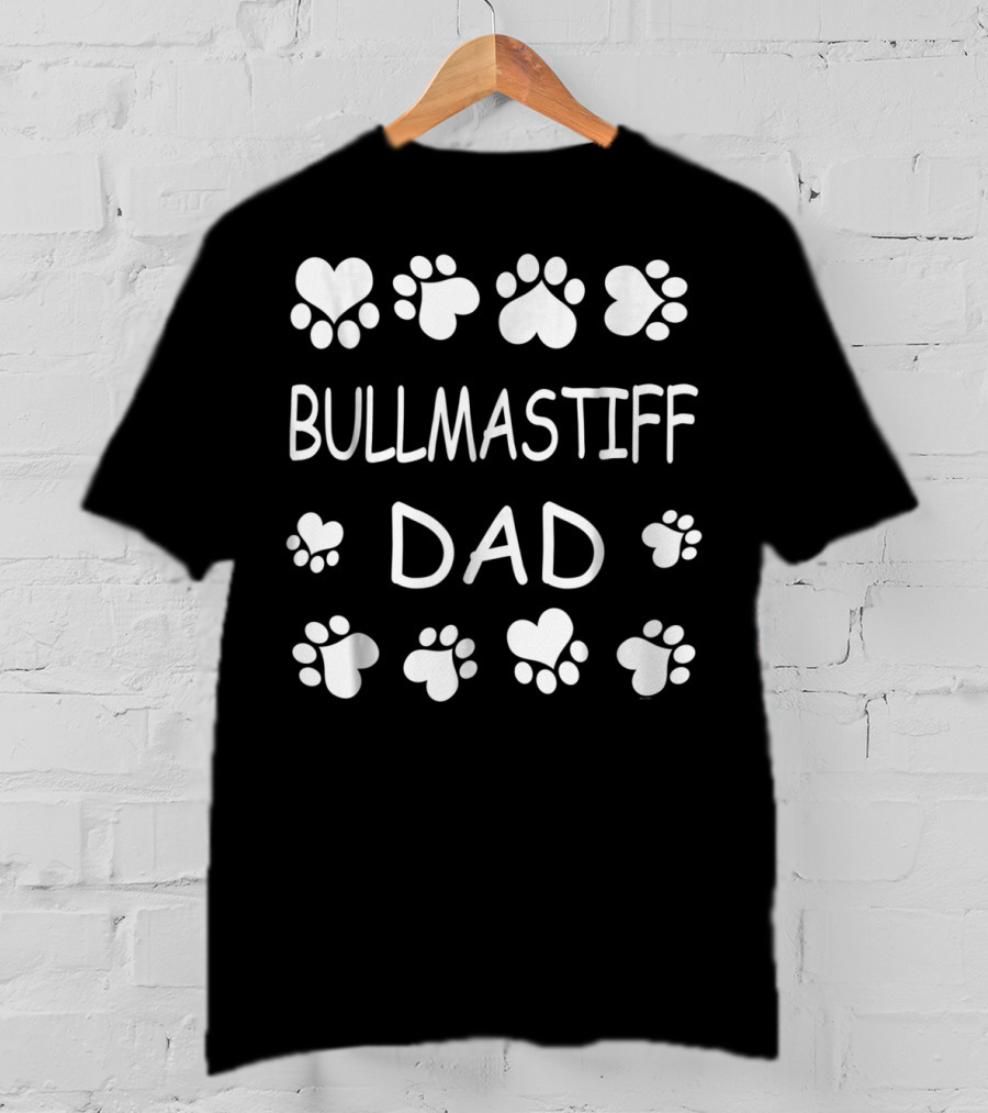 Bullmastiff Dad Paw Print Heart Lovers For Christmas Birthday T-Shirt