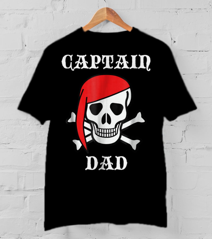 Captain Dad Skull Crossbones Red Bandana Pirate T-Shirt