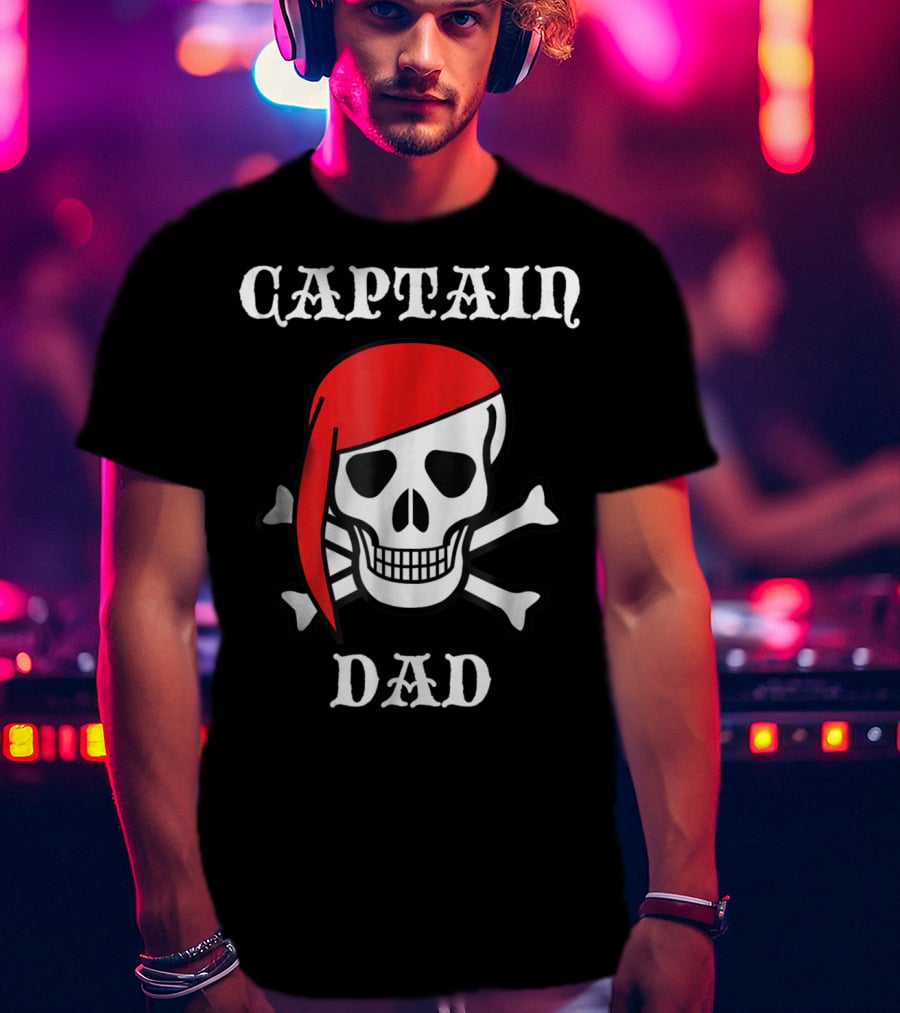 Captain Dad Skull Crossbones Red Bandana Pirate T-Shirt