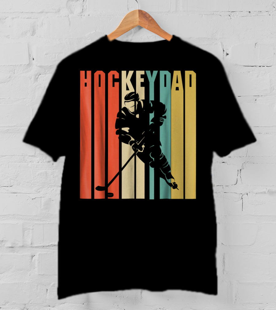 Classic Vintage Hockey Dad Player Silhouette Retro Stripes T-Shirt