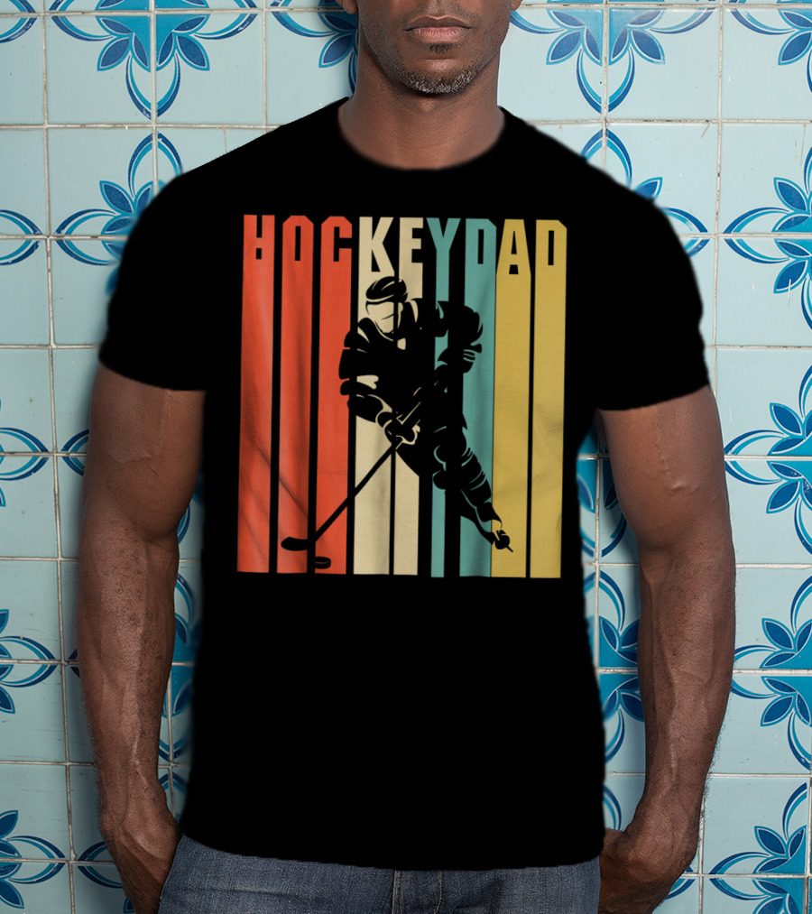 Classic Vintage Hockey Dad Player Silhouette Retro Stripes T-Shirt