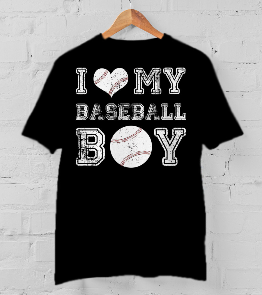 I Love My Baseball Boy Heart Baseball T-Shirt
