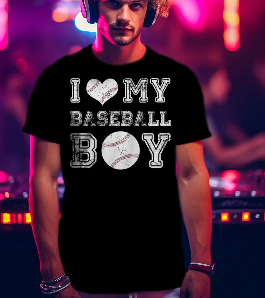 I Love My Baseball Boy Heart Baseball T-Shirt