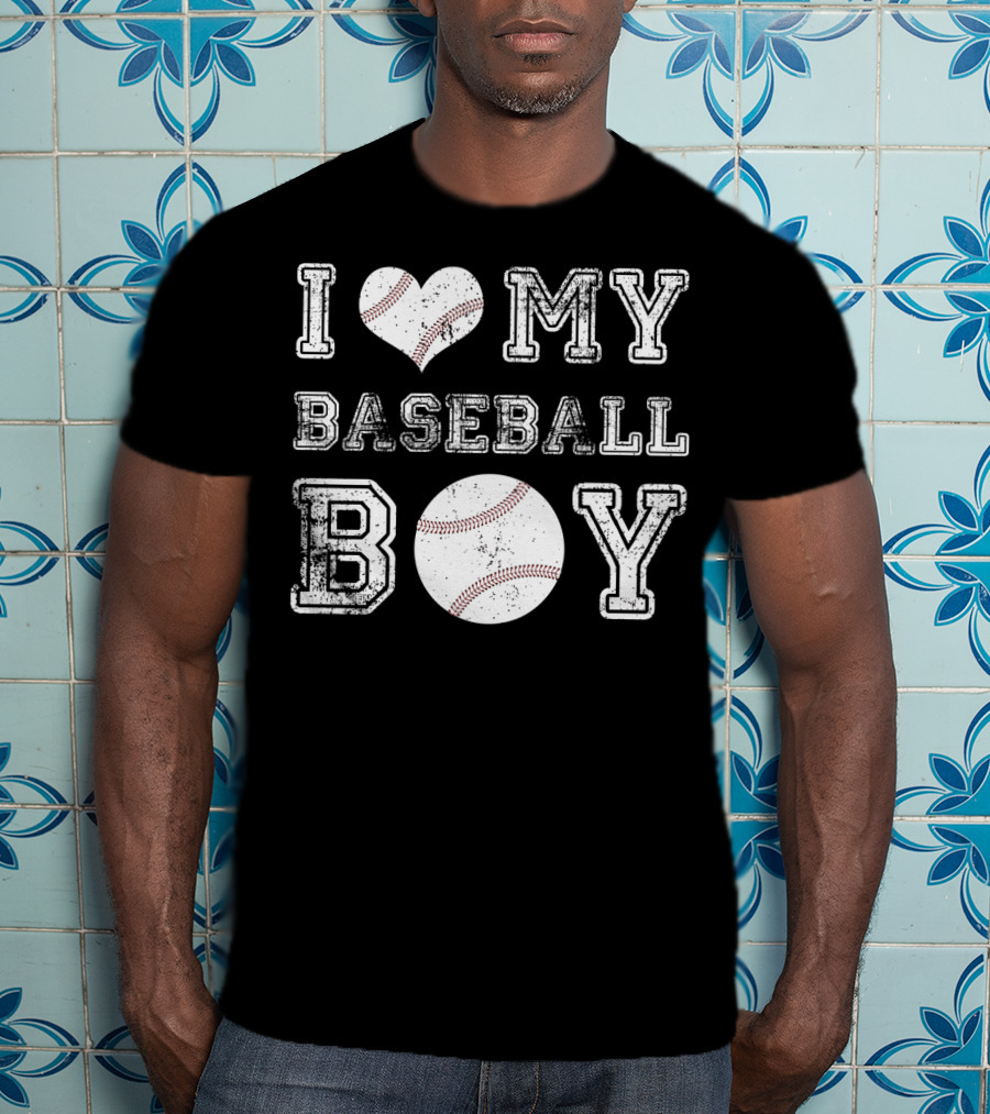 I Love My Baseball Boy Heart Baseball T-Shirt