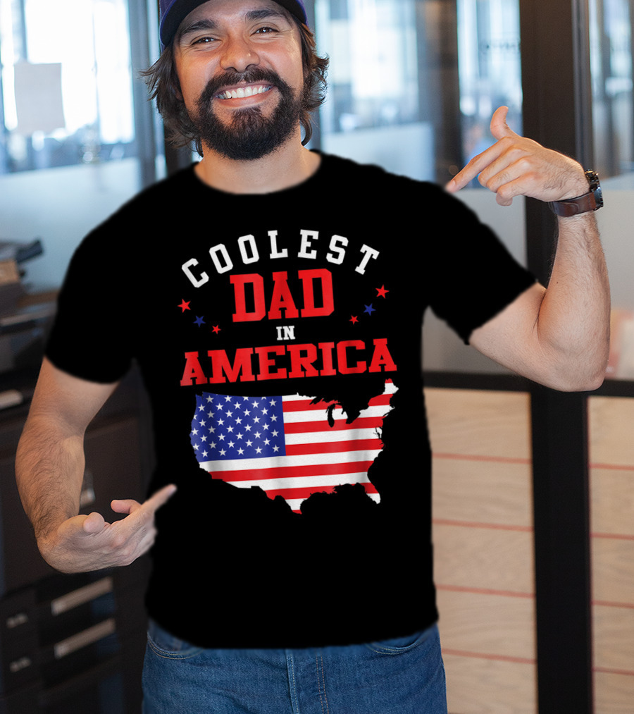 Coolest Dad IN America USA Flag Map Stars T-Shirt