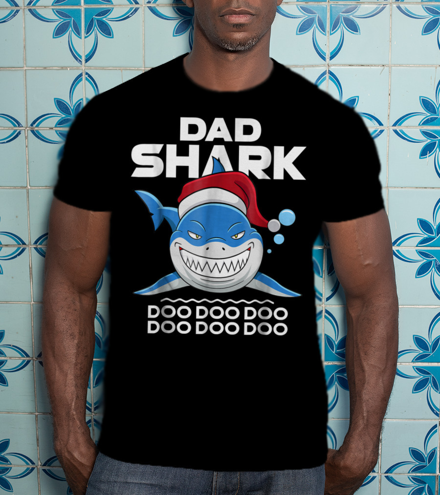 Dad Shark Doo Doo Doo Santa Hat Holiday T-Shirt