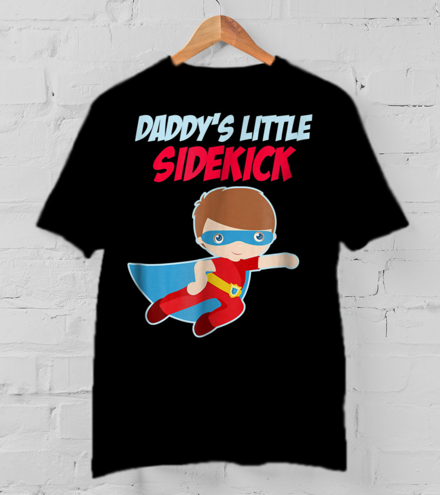 DADDYS LITTLE SIDEKICK Boys Cute Kid Dad Superhero Cape T-Shirt