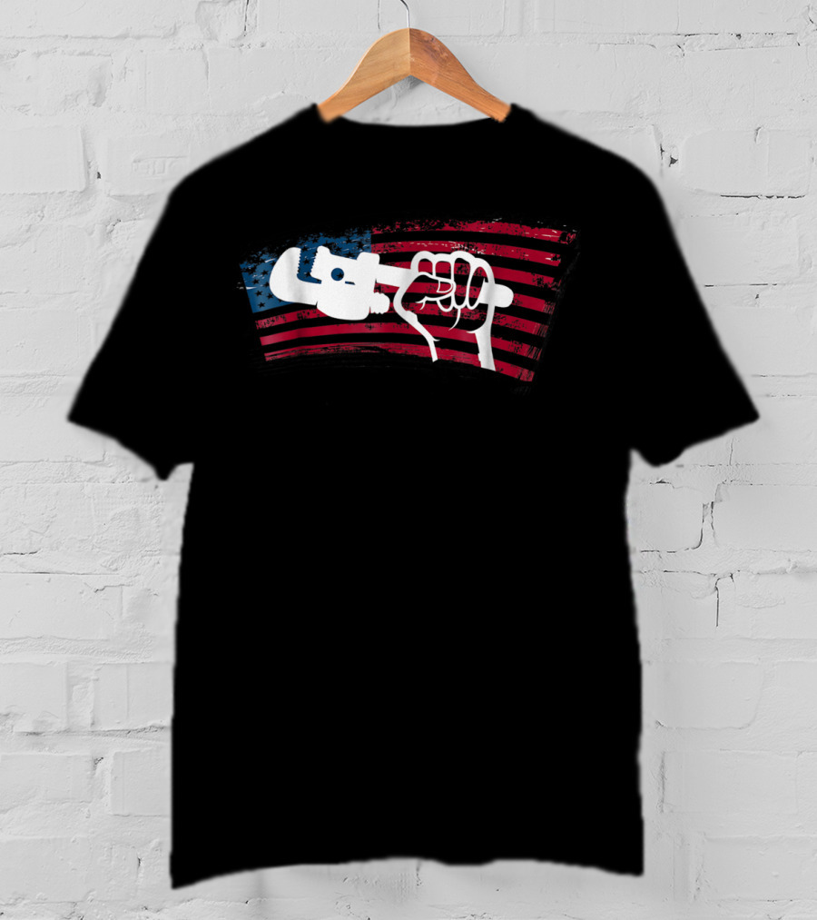 American Flag Plumber Dad Wrench Fist T-Shirt
