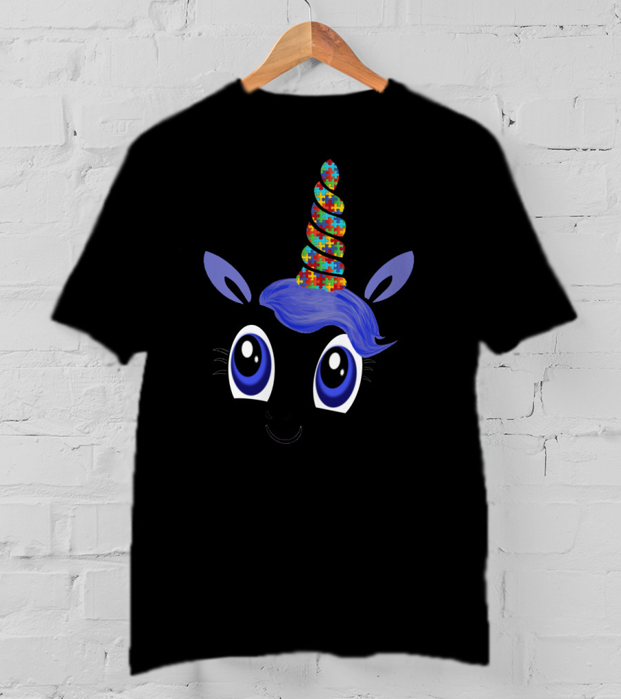 Autism Awareness Unicorn Puzzle Horn Support Grandma86 T-Shirt