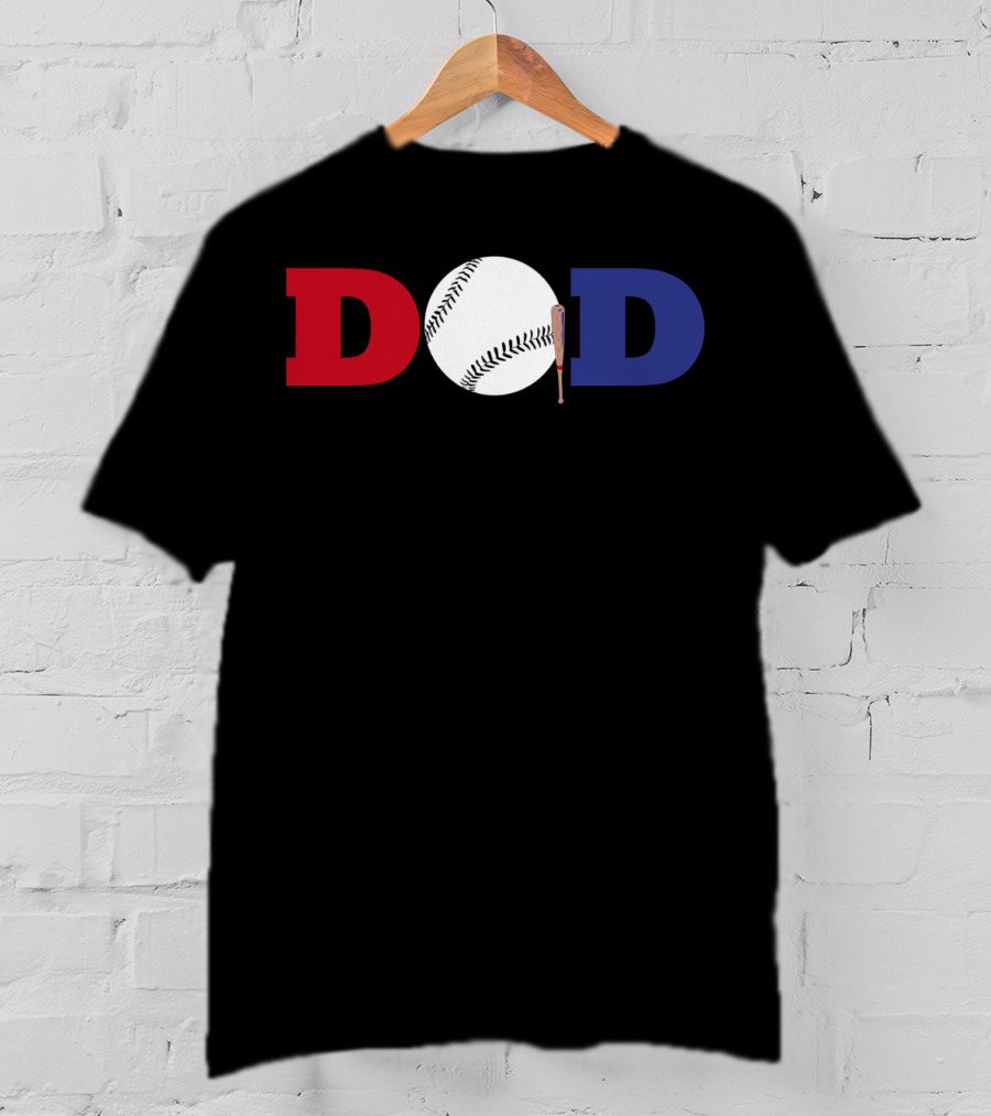 Baseball Dad Red White Blue Baseball Bat T-Shirt