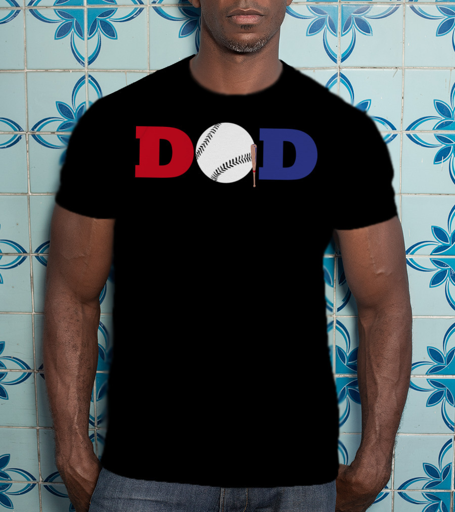 Baseball Dad Red White Blue Baseball Bat T-Shirt