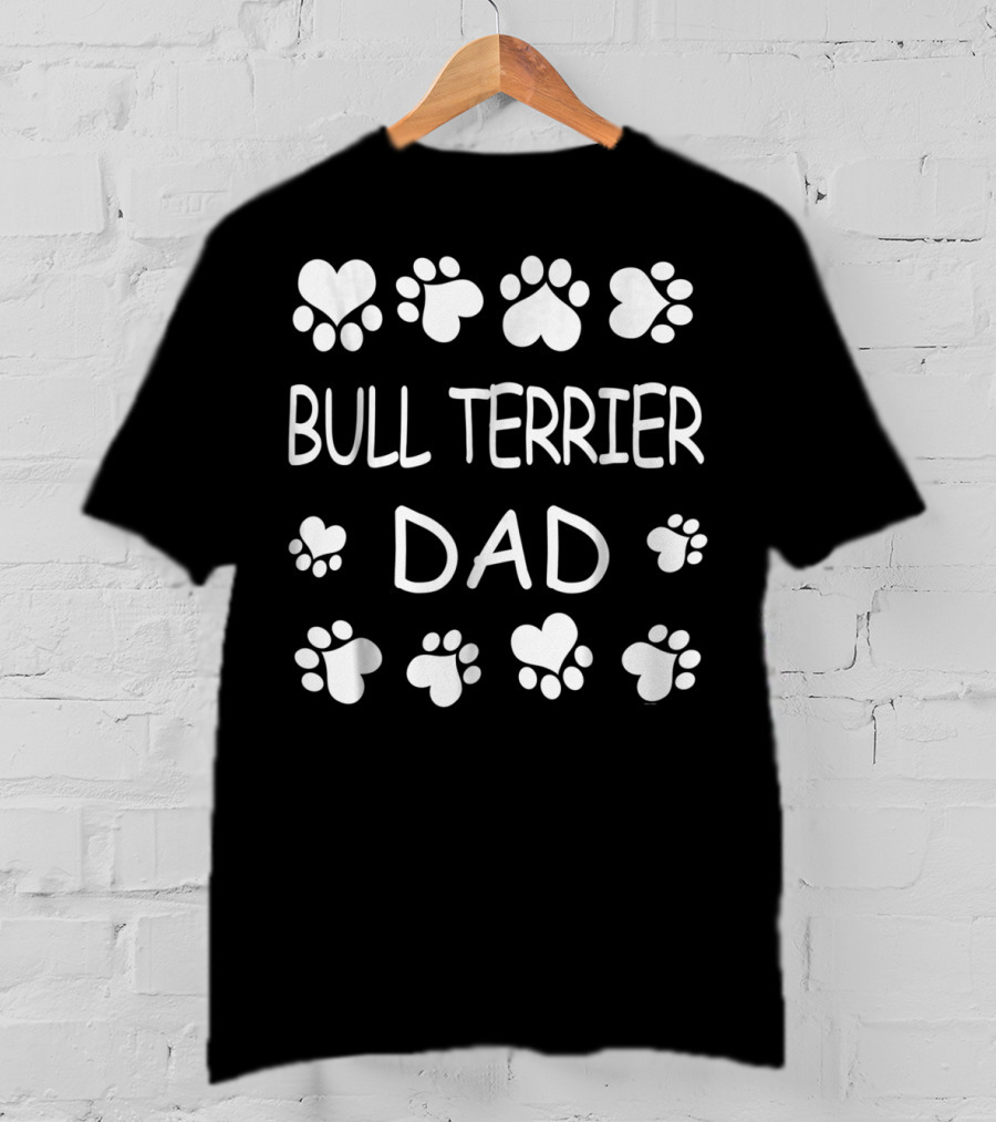 Bull Terrier Dad Paw Prints Heart Lovers For Christmas Birthday T-Shirt