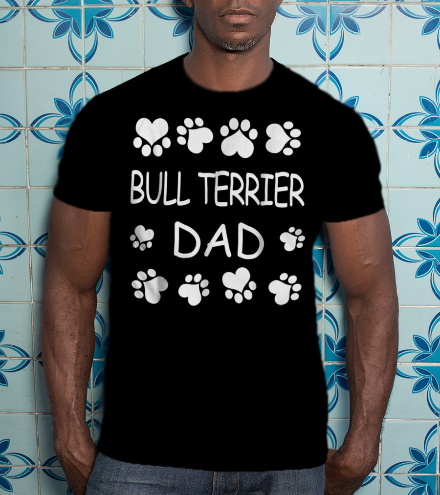 Bull Terrier Dad Paw Prints Heart Lovers For Christmas Birthday T-Shirt
