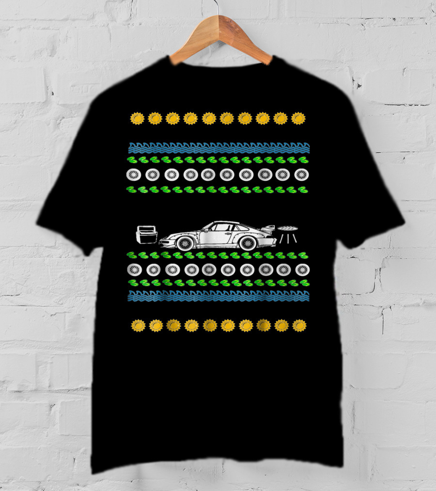 Car Ugly Christmas Race Track Dad Summer Tire Sun Duck Icons T-Shirt