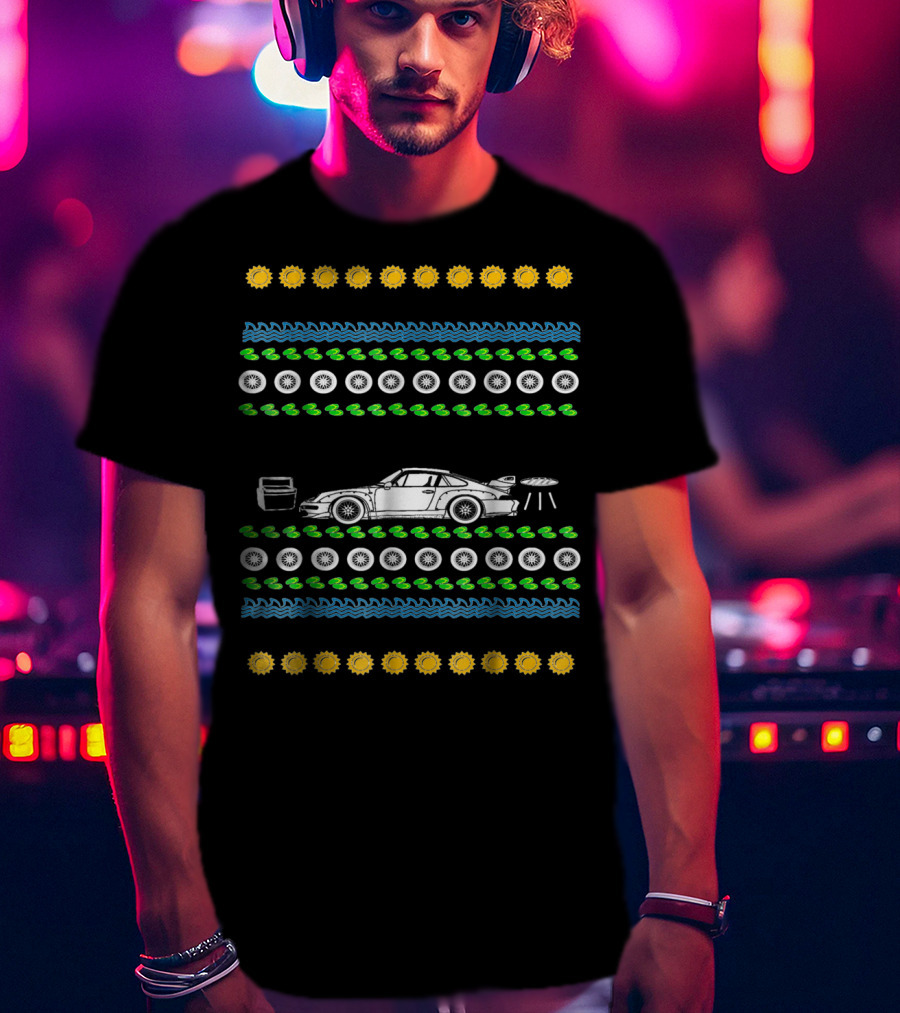 Car Ugly Christmas Race Track Dad Summer Tire Sun Duck Icons T-Shirt