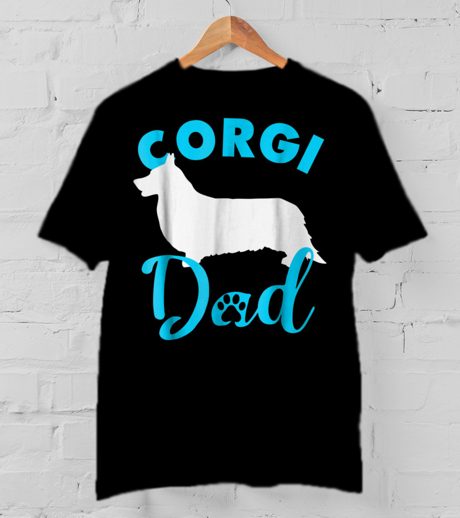 Corgi Dad With Silhouette And Paw Print Accents T-Shirt
