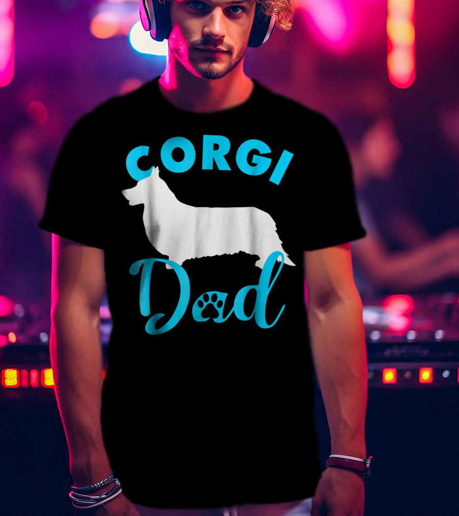 Corgi Dad With Silhouette And Paw Print Accents T-Shirt