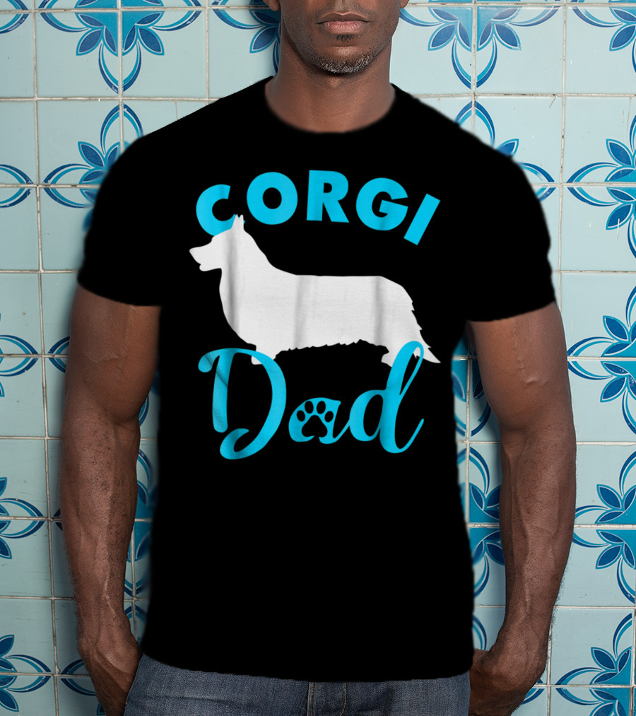 Corgi Dad With Silhouette And Paw Print Accents T-Shirt