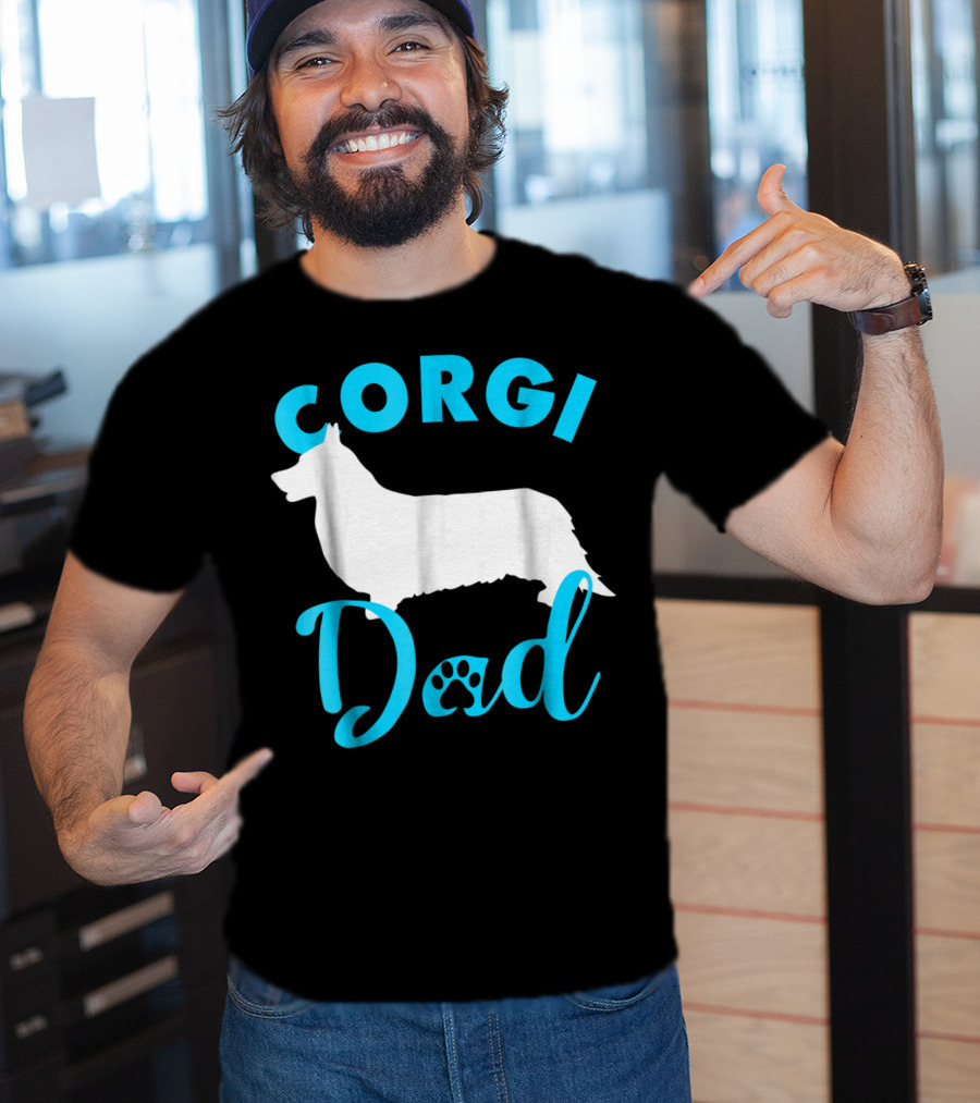 Corgi Dad With Silhouette And Paw Print Accents T-Shirt
