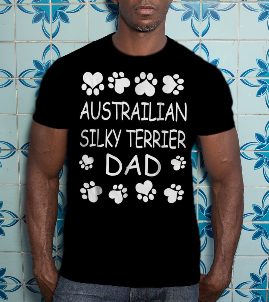 Australian Silky Terrier Dad Paw Lover Hearts T-Shirt