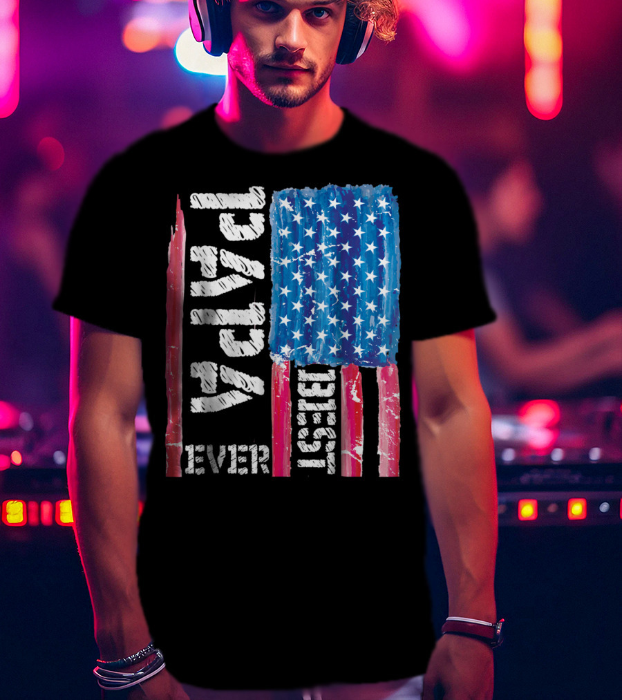 Best Papa Ever Distressed American Flag T-Shirt