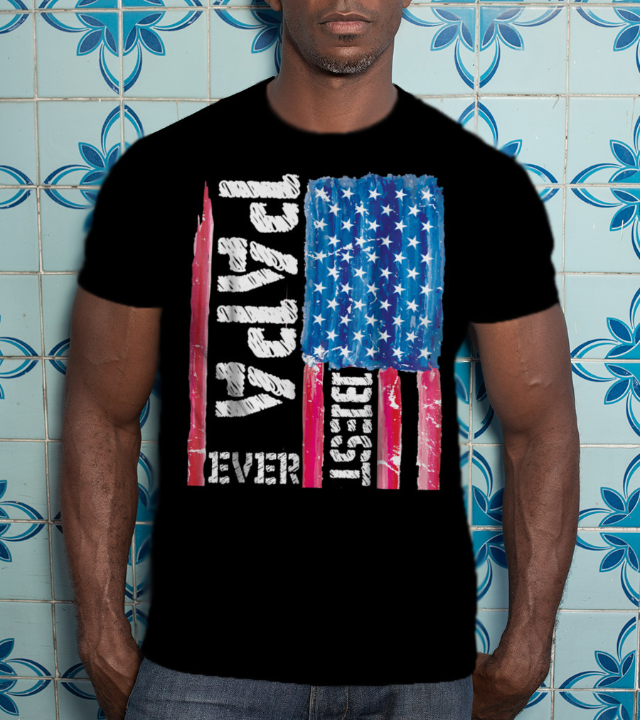 Best Papa Ever Distressed American Flag T-Shirt