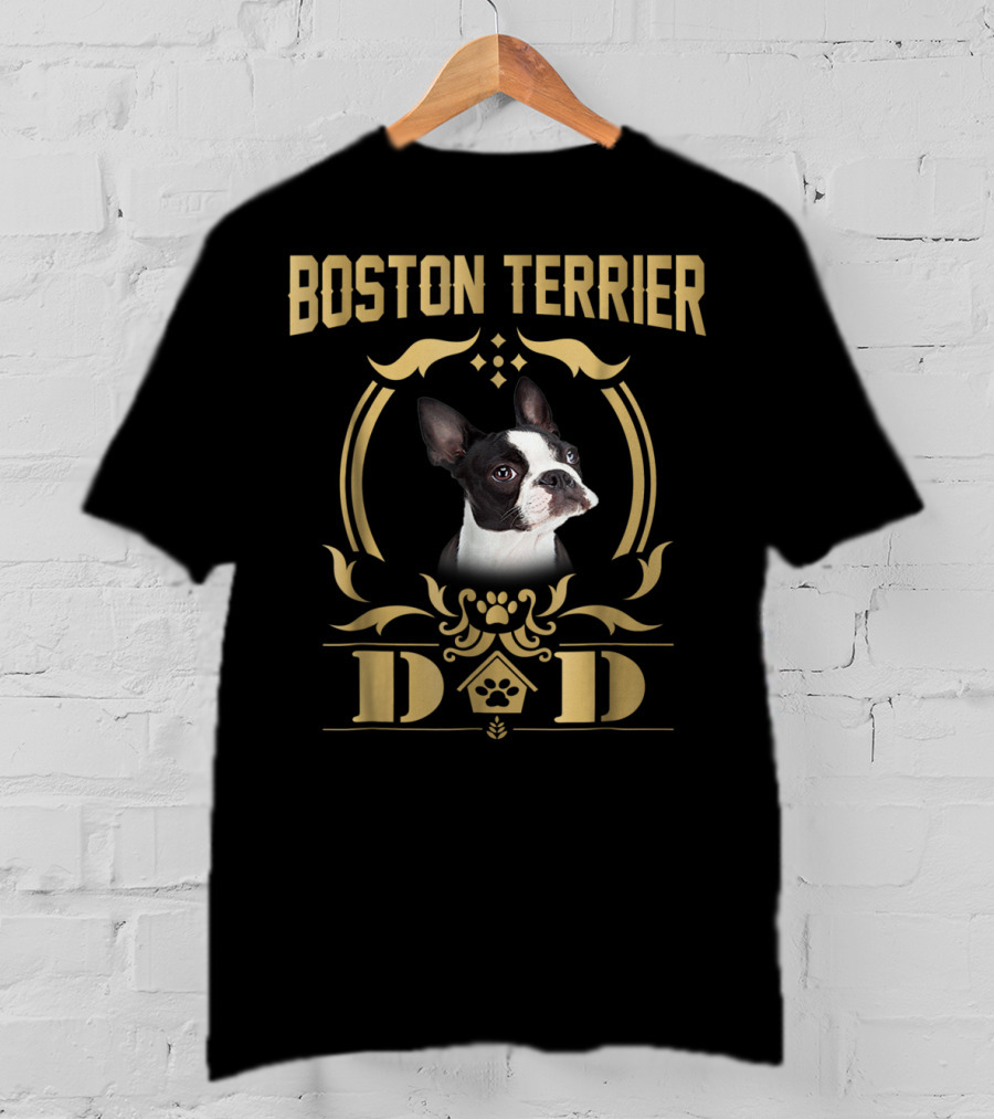 Boston Terrier Dad Pet Lover Gold T-Shirt