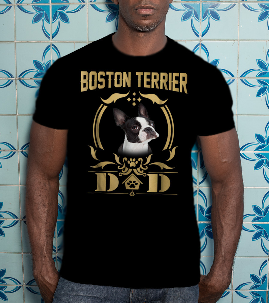 Boston Terrier Dad Pet Lover Gold T-Shirt