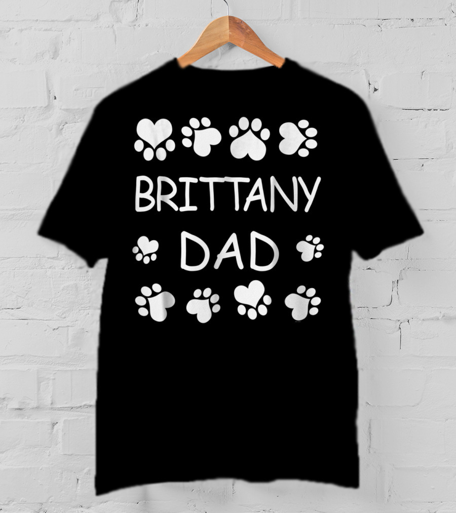 Brittany Dad Paw Print Hearts Christmas Birthday T-Shirt