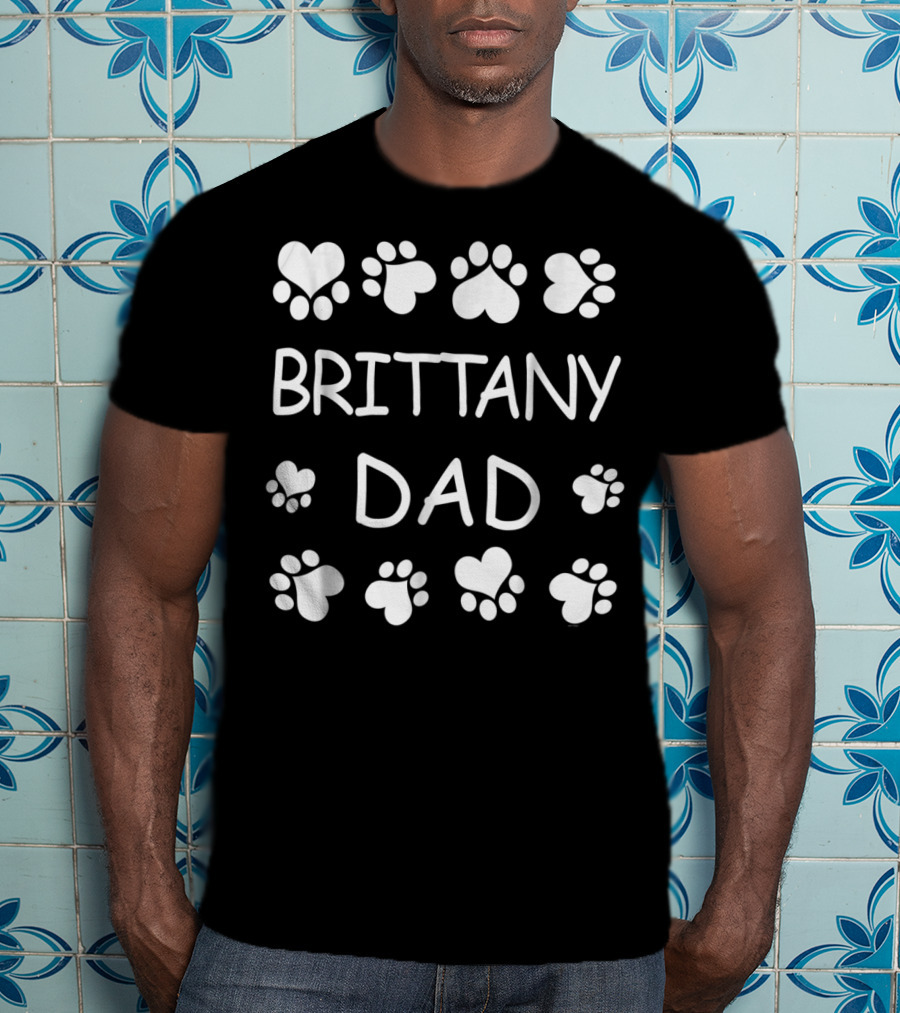 Brittany Dad Paw Print Hearts Christmas Birthday T-Shirt