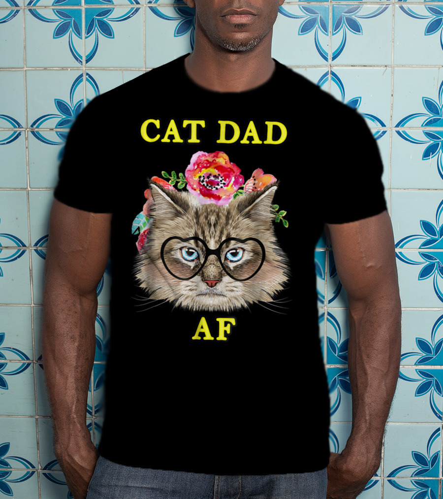 Funny Cat Dad AF With Floral Bouquet And Glasses T-Shirt