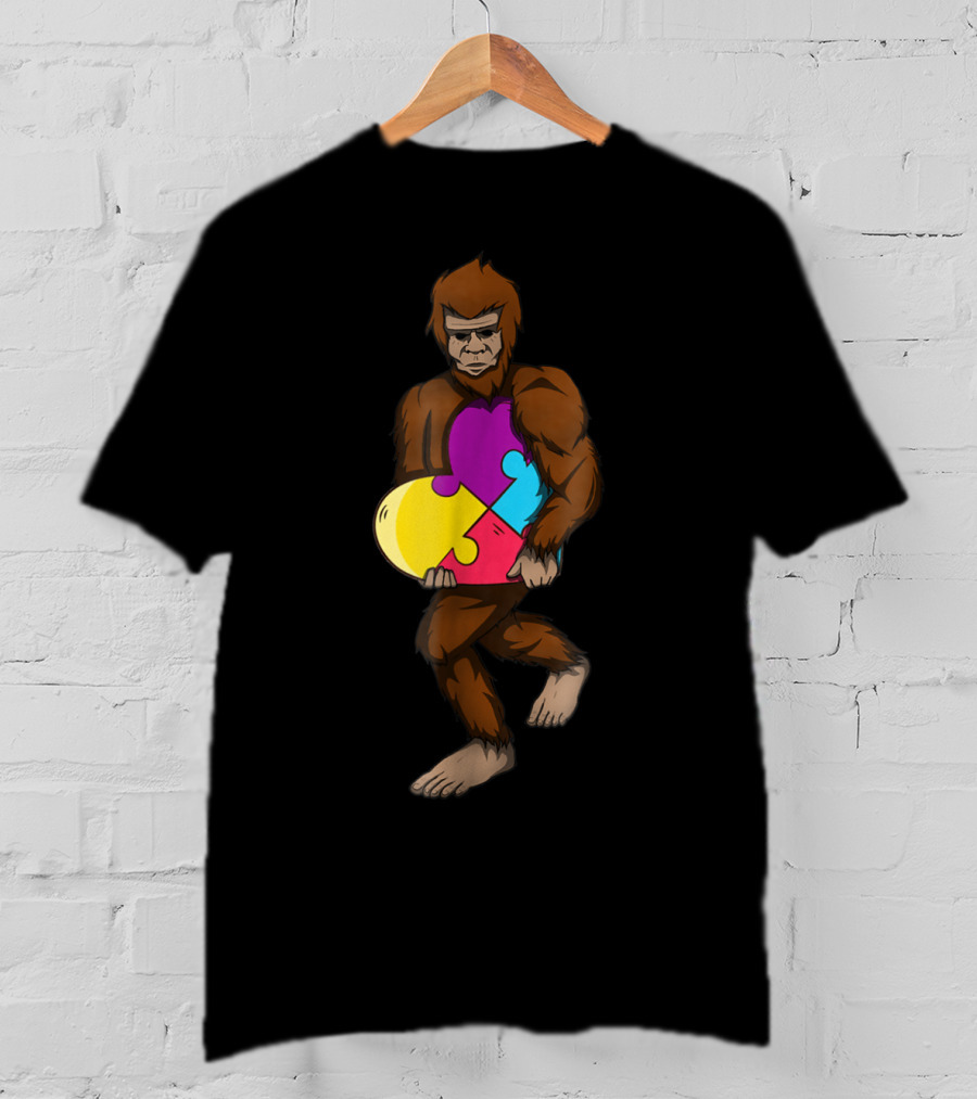 Bigfoot Autism Awareness Puzzle Heart T-Shirt