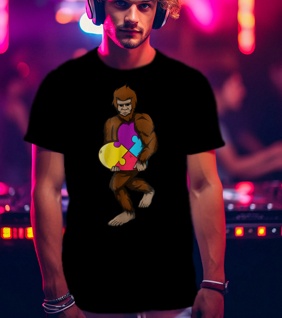 Bigfoot Autism Awareness Puzzle Heart T-Shirt