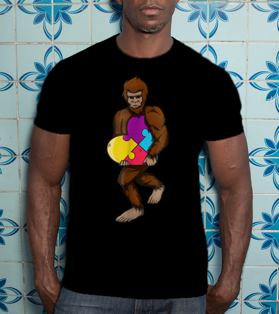Bigfoot Autism Awareness Puzzle Heart T-Shirt