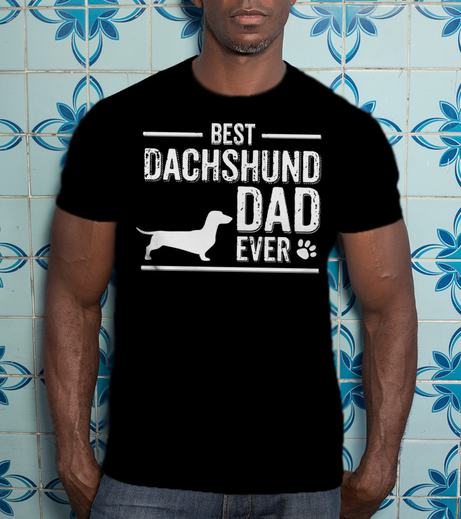 Best Dachshund Dad Ever With Dog Silhouette And Paw Prints T-Shirt