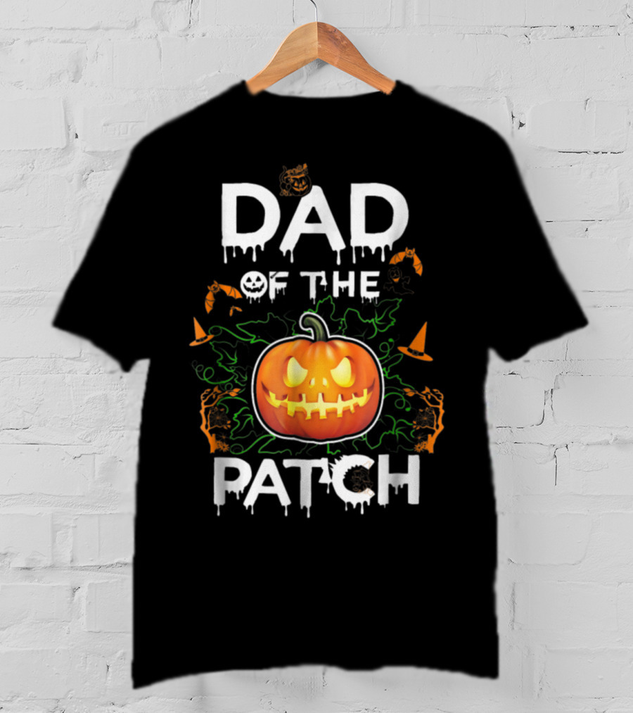 Dad Of The Patch Halloween Pumpkin Bats Jack-o'-Lantern T-Shirt