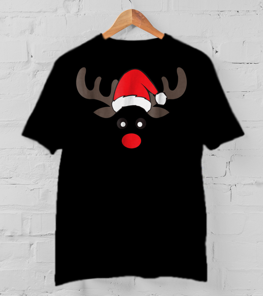 Family Christmas Card Photo Reindeer Dad Boy Men Santa Hat Red Nose T-Shirt