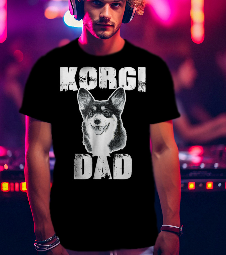 Korgi Dad Black White Fur Father Of Pup 15 T-Shirt