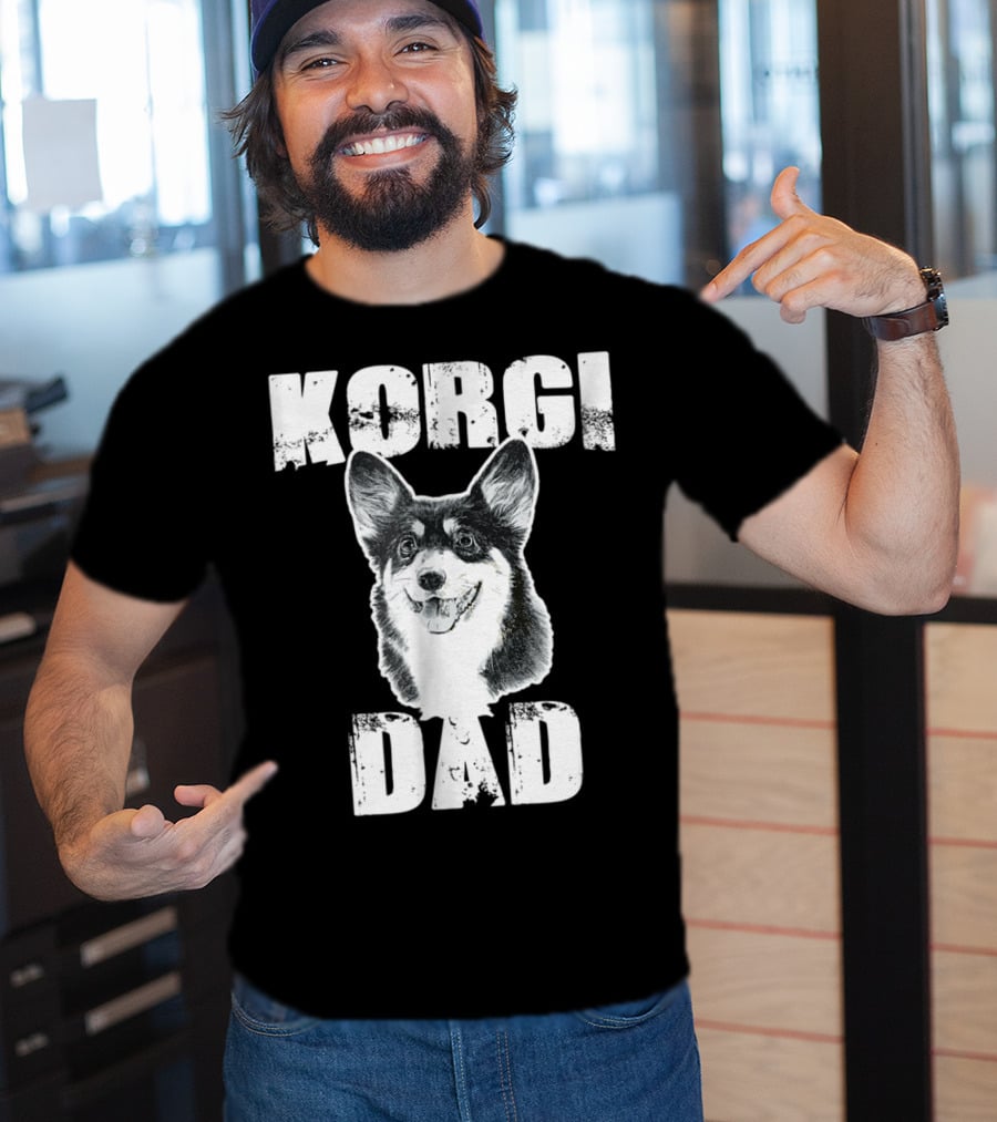 Korgi Dad Black White Fur Father Of Pup 15 T-Shirt
