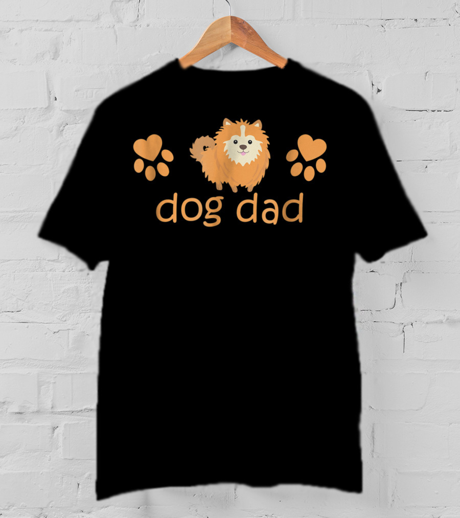 Dog Dad Pomeranian Cute Funny Pom Lovers Paw Prints T-Shirt